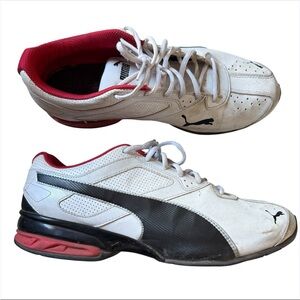 Puma White and Black Shoes with Red Highlights